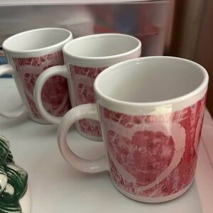 Heart Design Ceramic Mugs - Set of 3